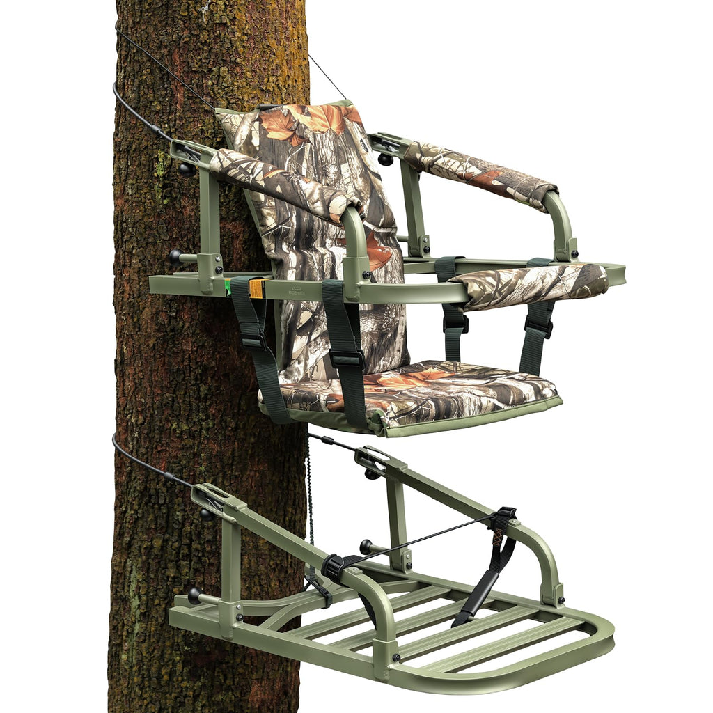 Climbing Tree Stand with Harness and Camo Seat Cushion E9518