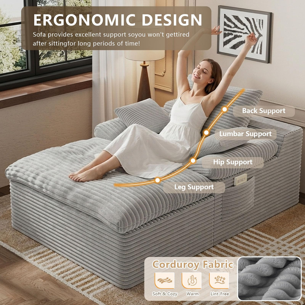 67" Oversized Corduroy Chaise Lounge I31157