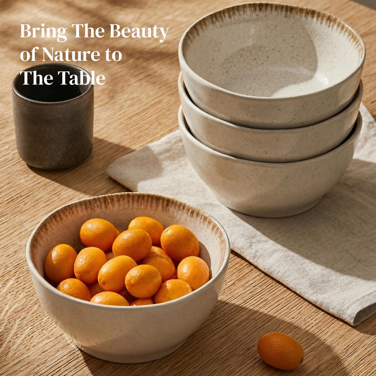 30 OZ Ceramic Soup Bowls Set of 4 Beige U5693