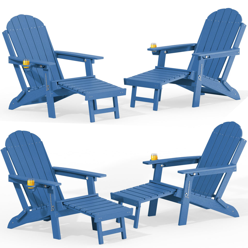 Blue HDPE Adirondack Chairs with Footrest Set of 4 H59904