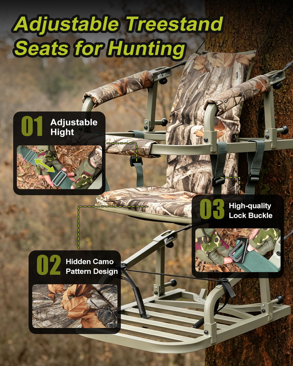 Climbing Tree Stand with Harness and Camo Seat Cushion E9518