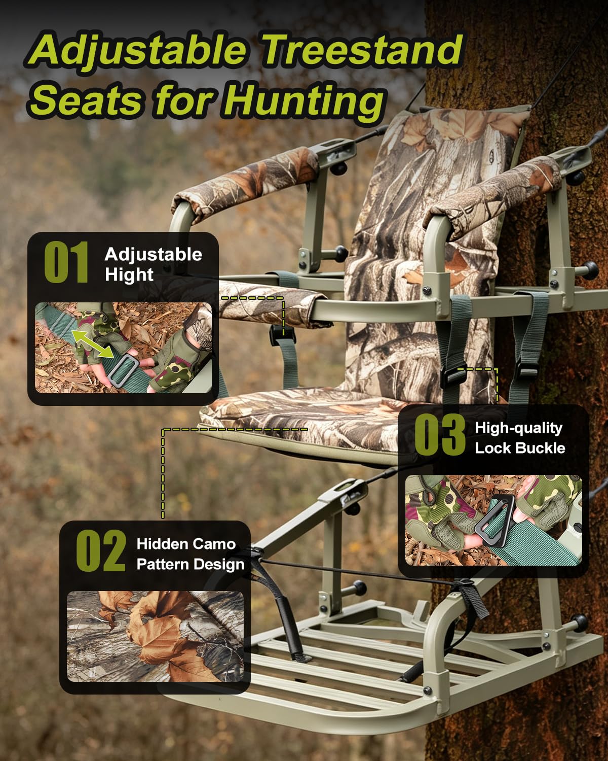 Climbing Tree Stand with Harness and Camo Seat Cushion E9518