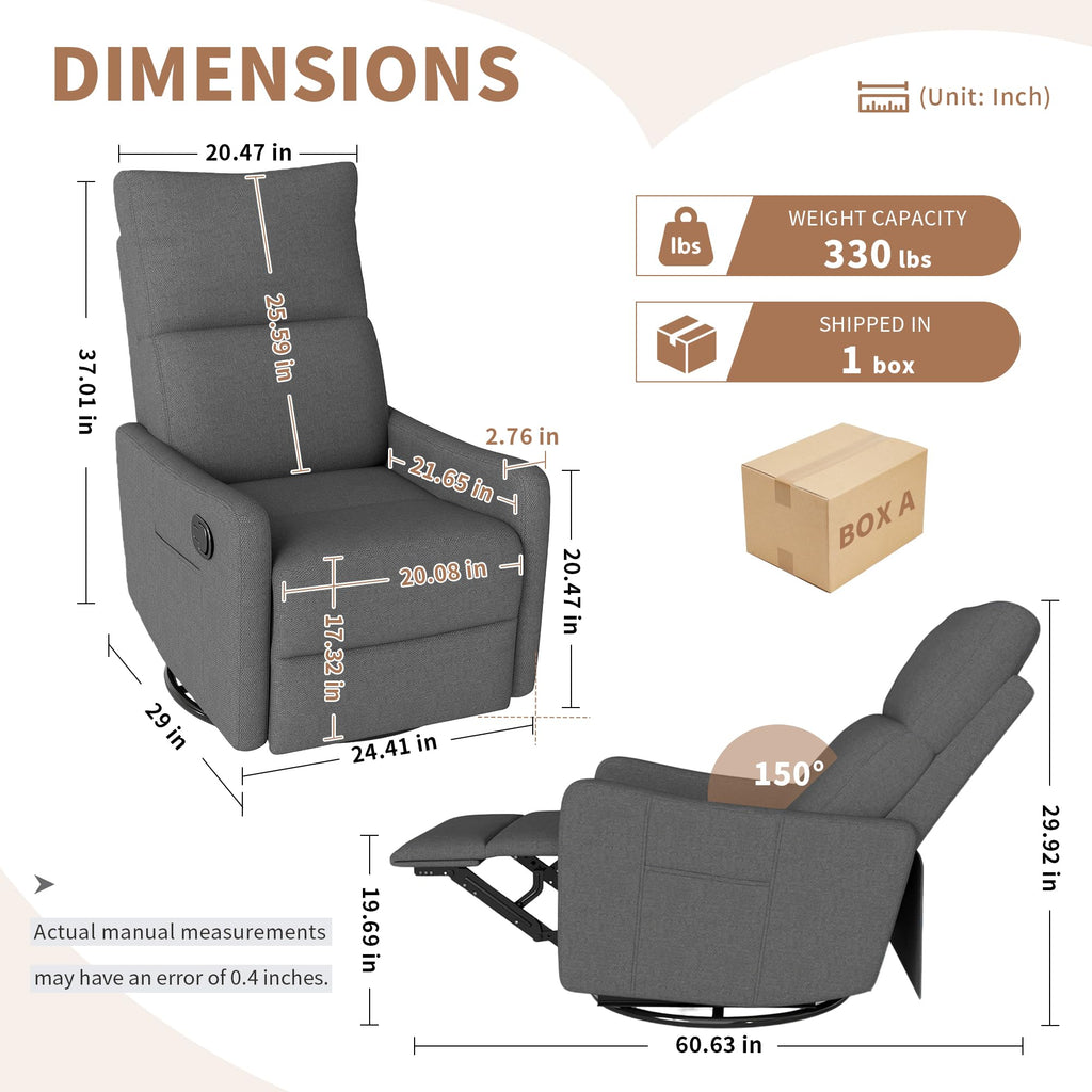 Dark Gray Swivel Rocker Recliner Chair D9081