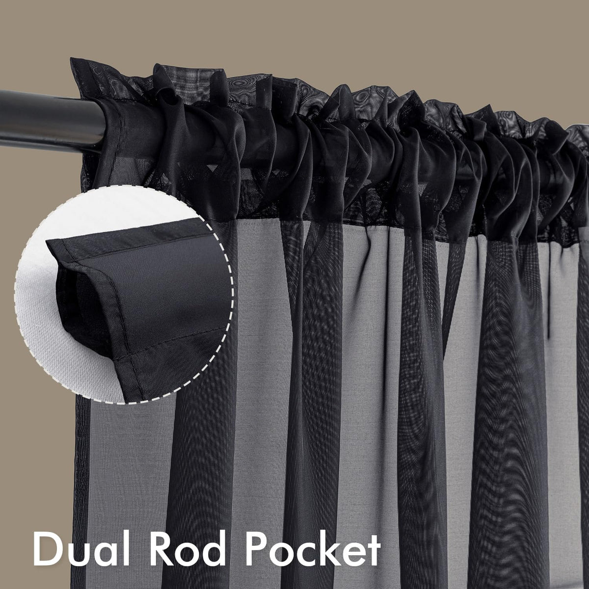 Black Sheer Curtains 84 Inches Long 4 Panels N1293