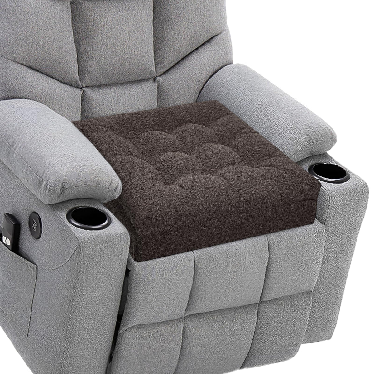 20x20x5 Inch Thick Tufted Dual Layer Chair Cushion Taupe 1P X453