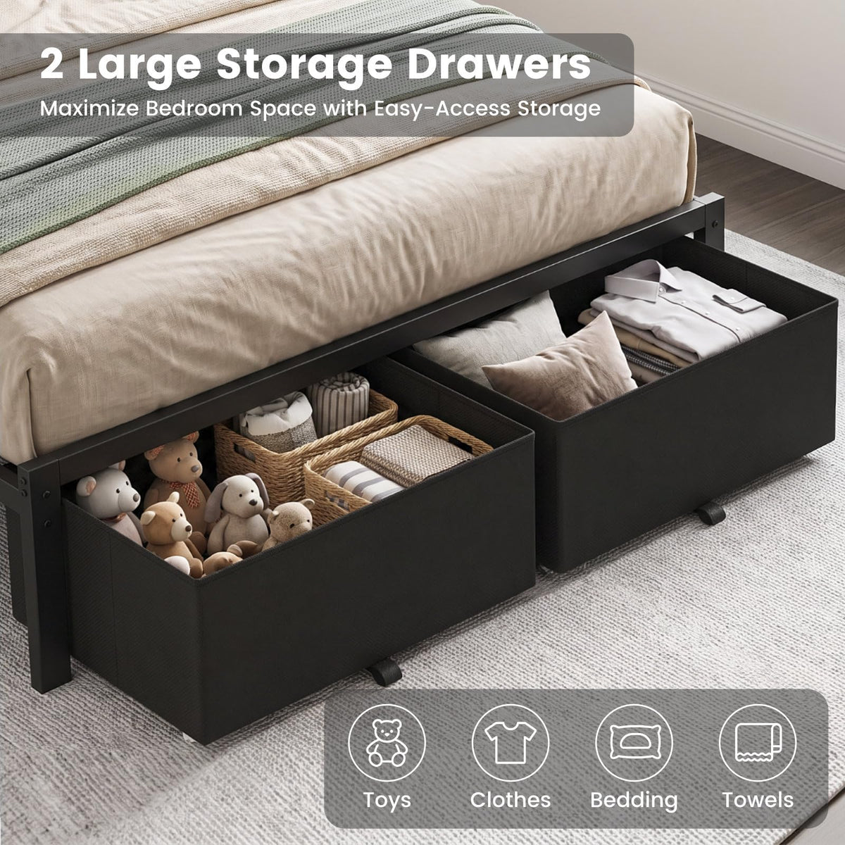 Full Size Bed Frame with Upholstered Headboard and 2 Storage Drawers X7903