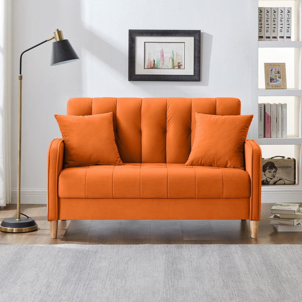 Orange Velvet Tufted Loveseat Sofa F631540