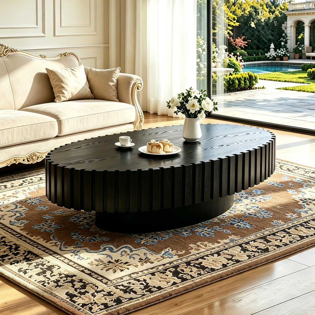 Oval Drum Coffee Table with Pedestal V26936