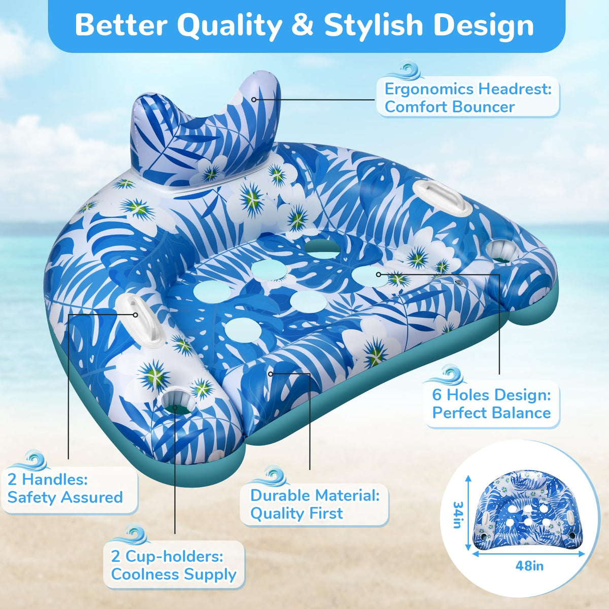 3 Packs Inflatable Pool Floats with Cupholders I53600