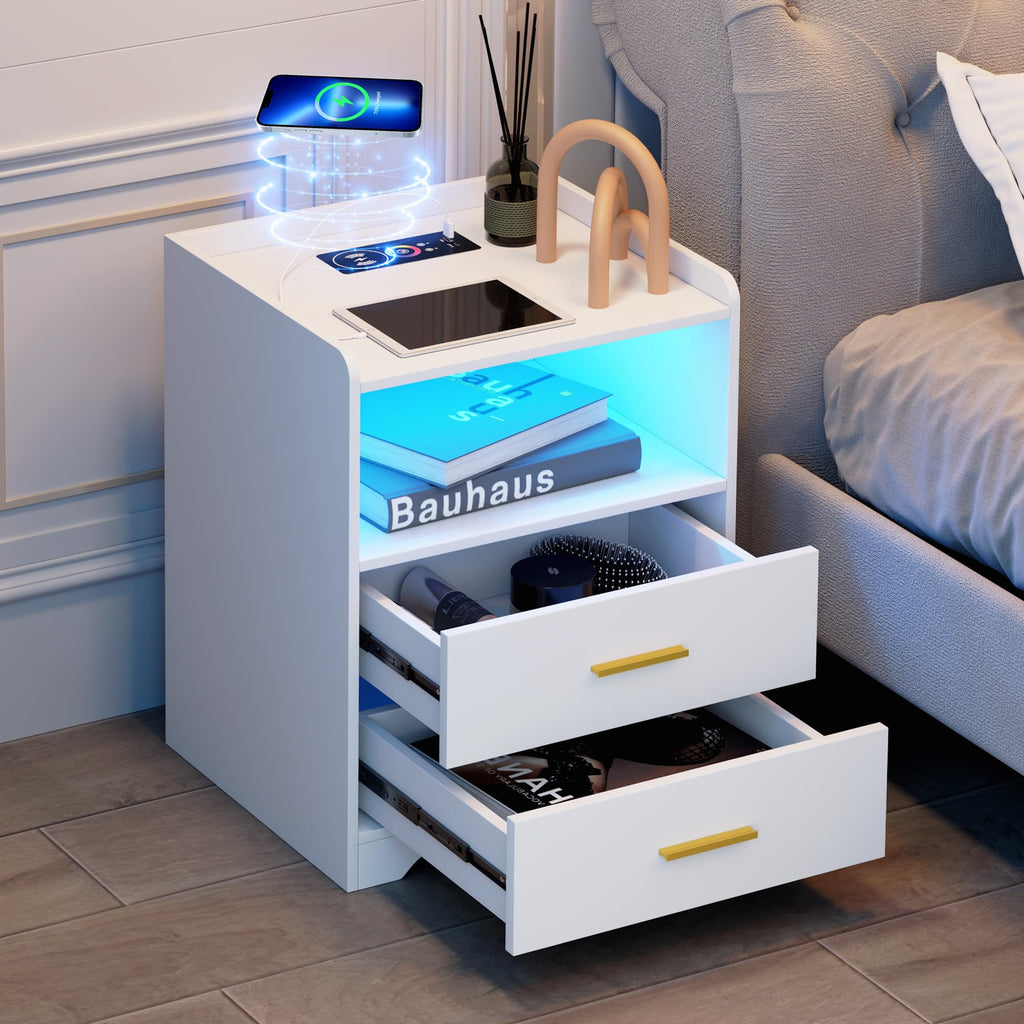 White Nightstand with Charging Station K908289