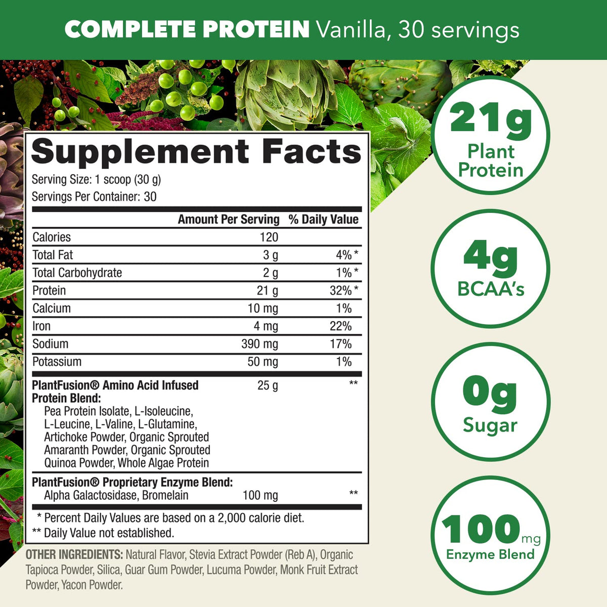 Vanilla Bean Vegan Protein Powder 2lb with Shaker Bottle V559
