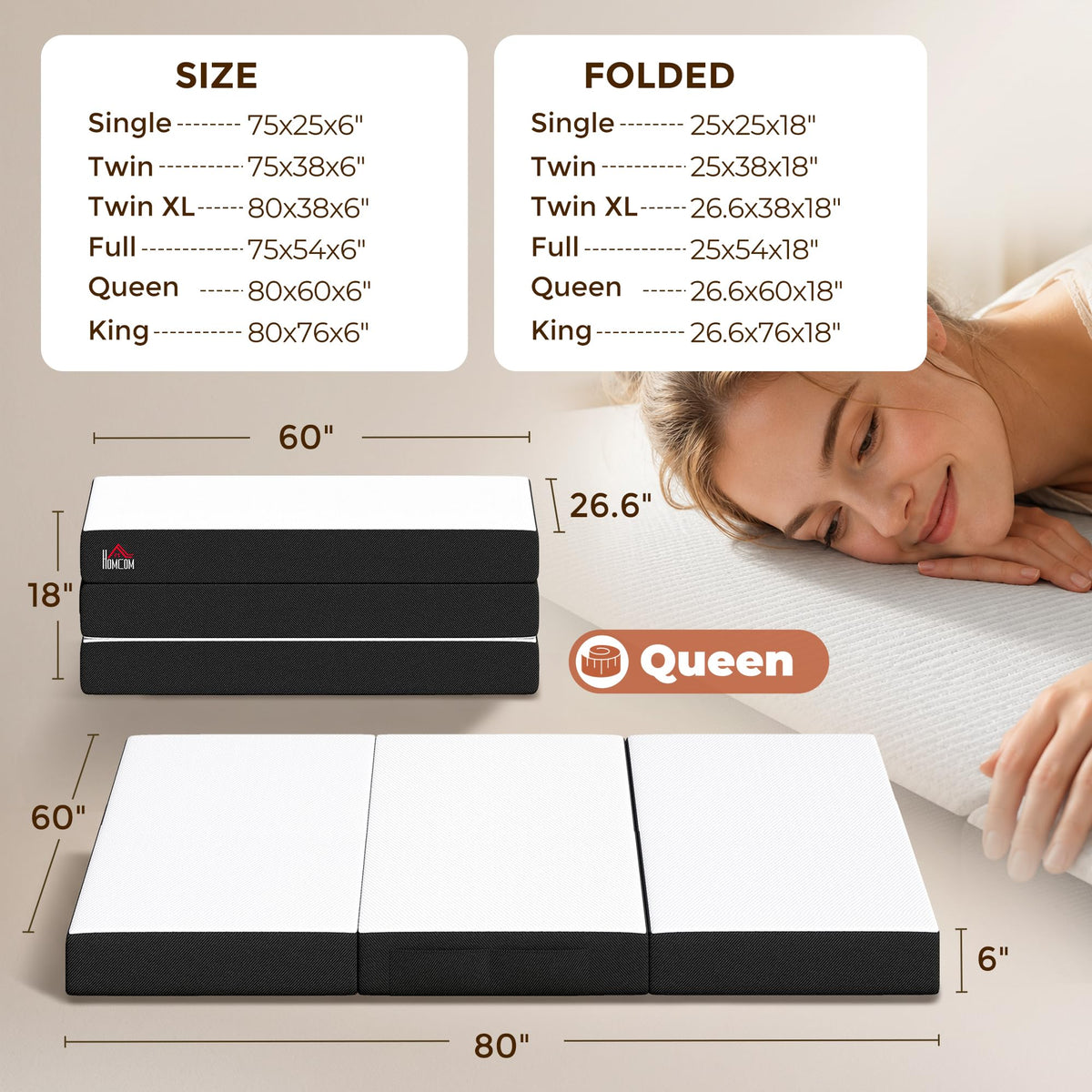 6 Inch Memory Foam Queen Trifold Mattress K6168