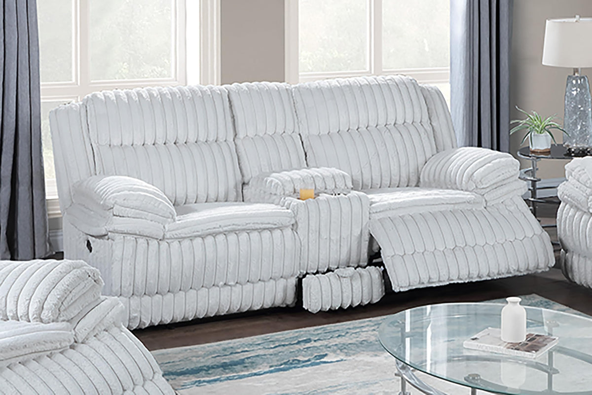 Light Gray Corduroy Reclining Loveseat with Storage Drawer O21361