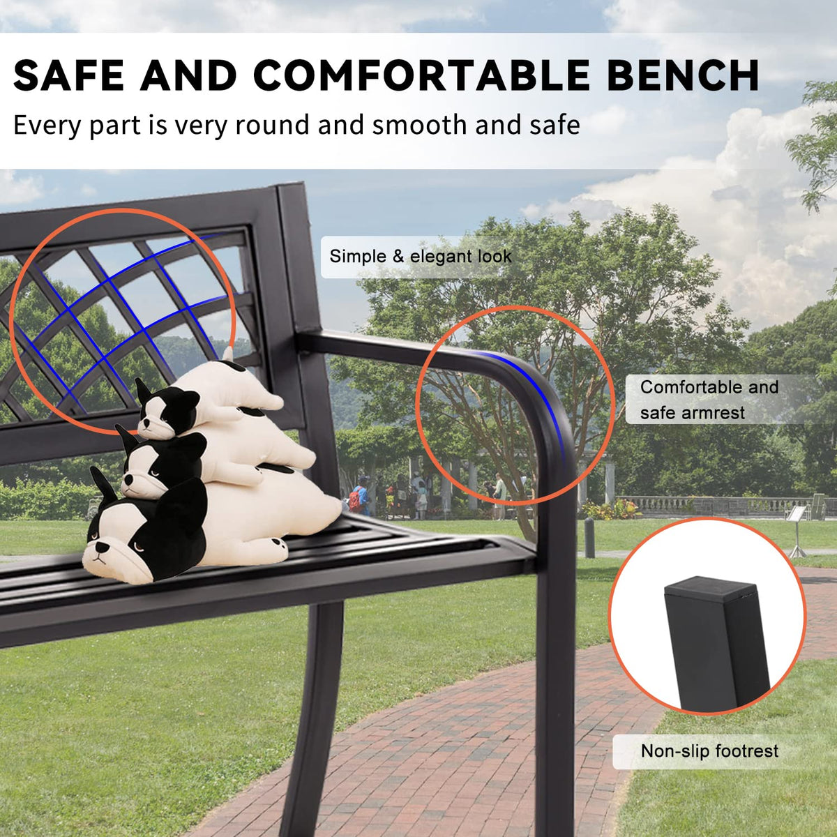 4 Feet Heavy-Duty Metal Patio Bench with Backrest Armrests K3514
