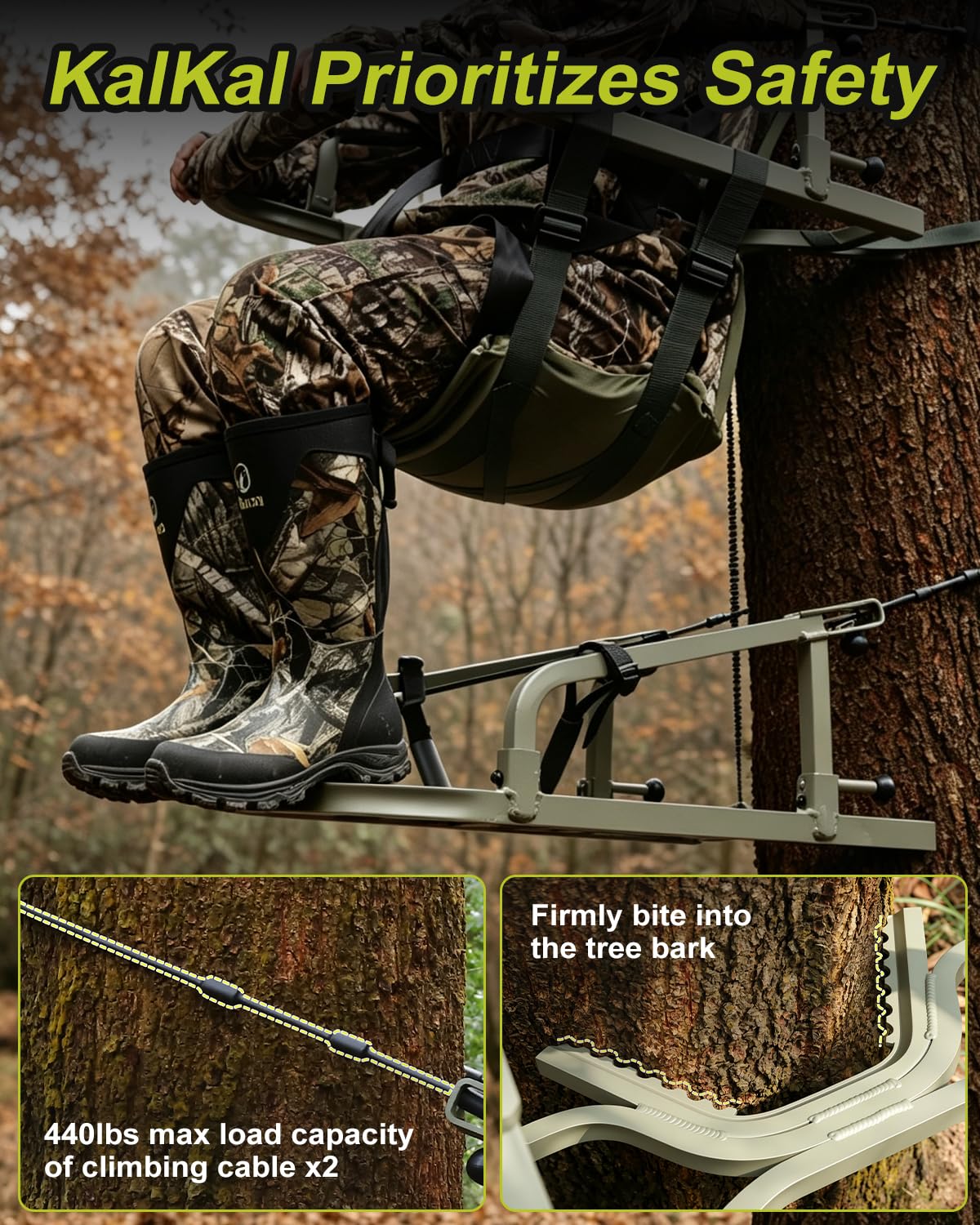 Climbing Tree Stand with Harness and Camo Seat Cushion E9518