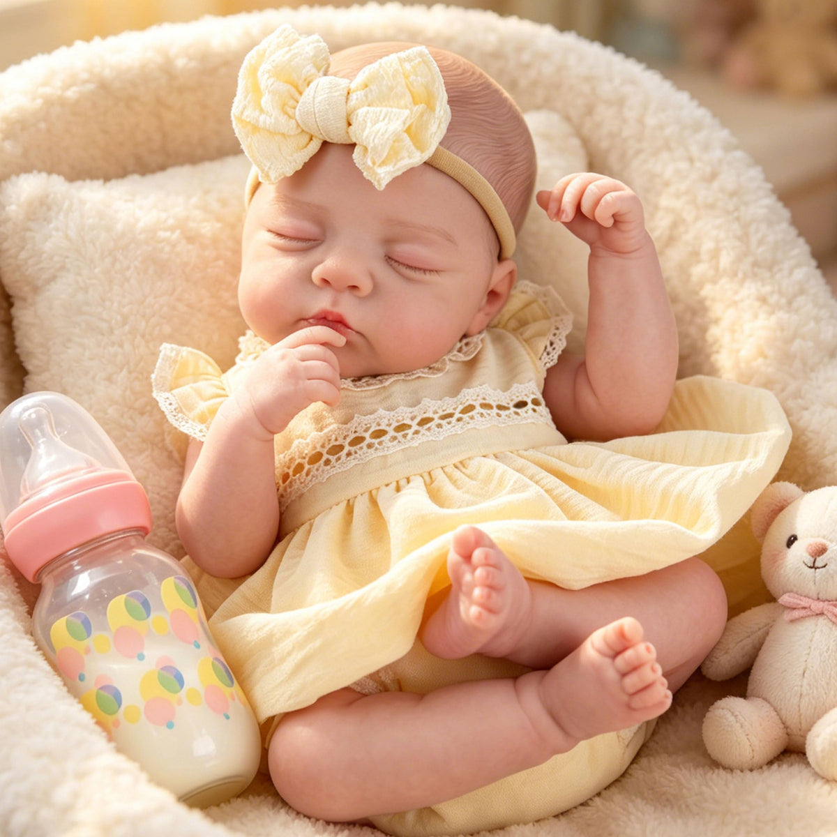 20" Realistic Sleeping Newborn Girl Doll with Weighted Body and Feeding Set H747