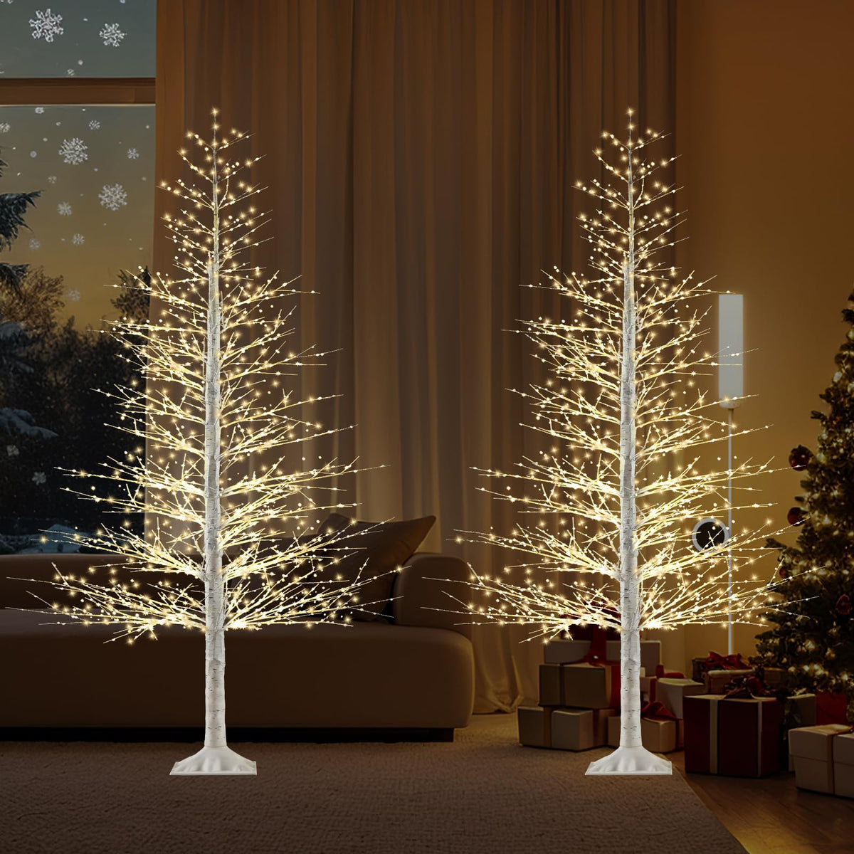 7FT Lighted Birch Tree with 1500 Warm LED Lights F6391
