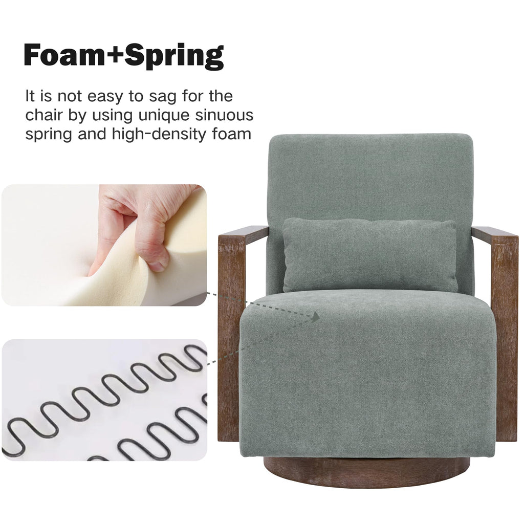 Green Swivel Accent Arm Chair Set of 2 with Solid Wood Base S8007