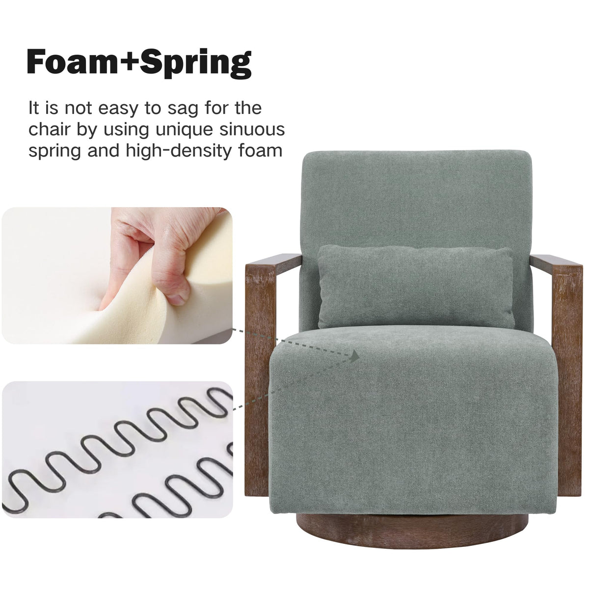 Green Swivel Accent Arm Chair Set of 2 with Solid Wood Base S8007