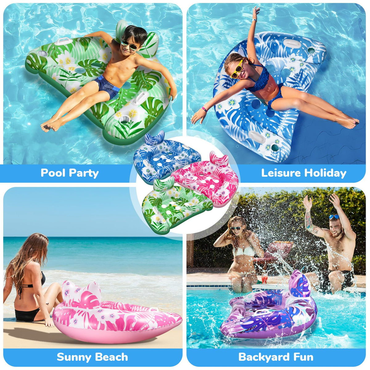 3 Packs Inflatable Pool Floats with Cupholders I53600