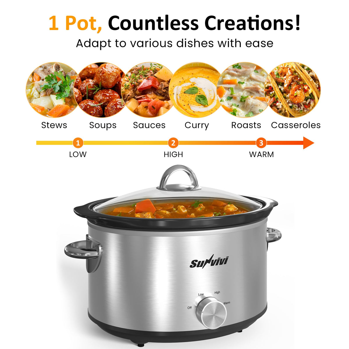 Small 4QT Slow Cooker with Ceramic Pot L40866