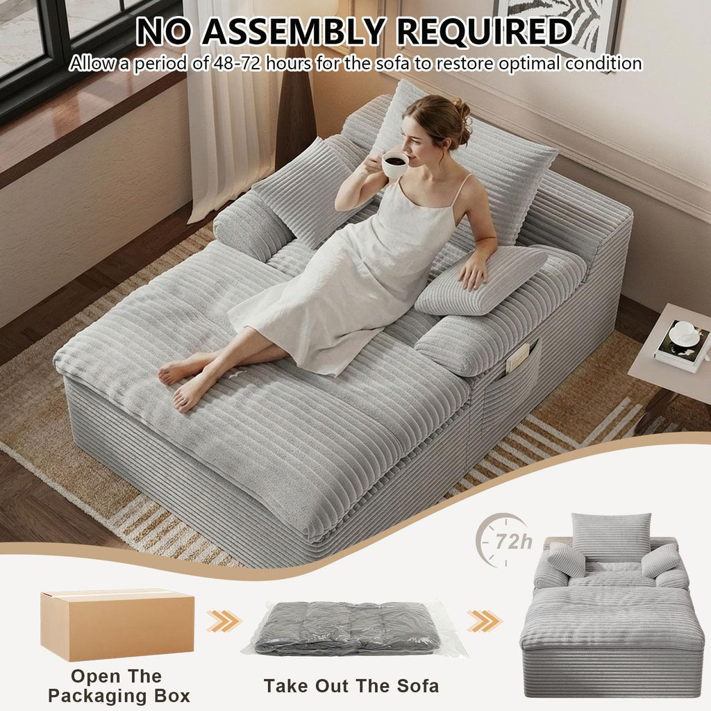 67" Oversized Corduroy Chaise Lounge I31157
