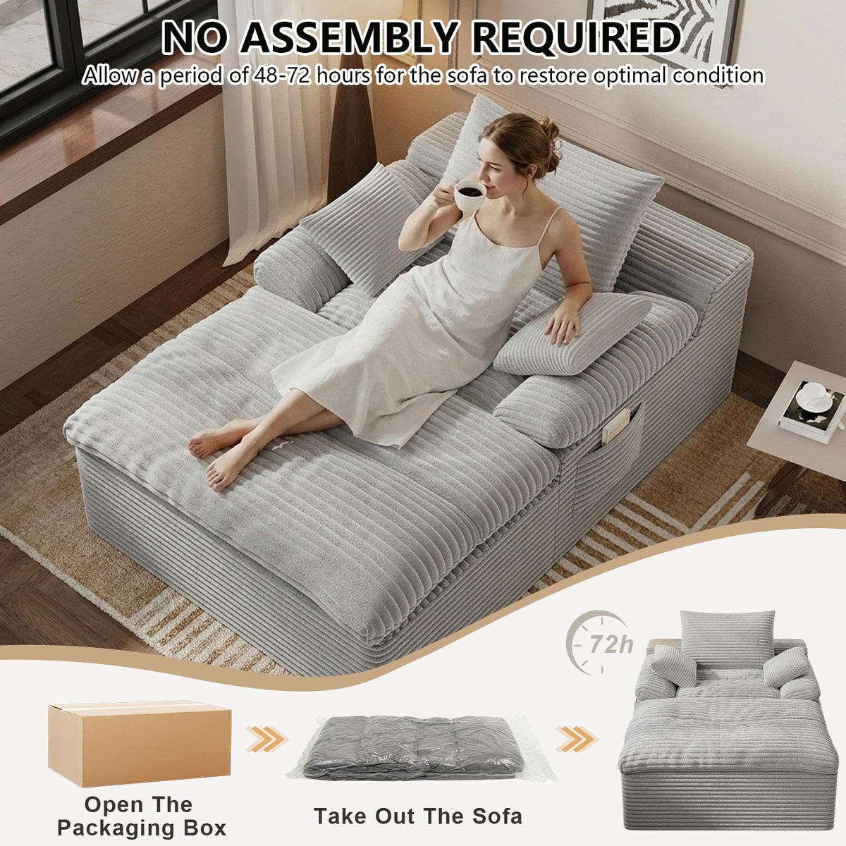 67" Oversized Corduroy Chaise Lounge I31157