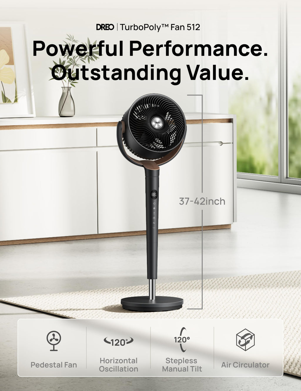 120° Oscillating Standing Fan, Quiet Floor Fan with DC Motor, 9 Speeds, 4 modes, 37-42" Adjustable Height, 9H Timer, Dark Gray Z16178