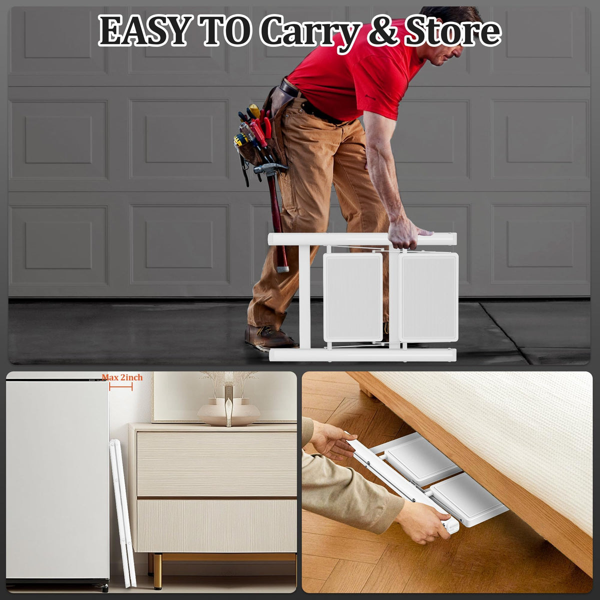 2 Step Folding Steel Ladder 330lbs Capacity White S30141