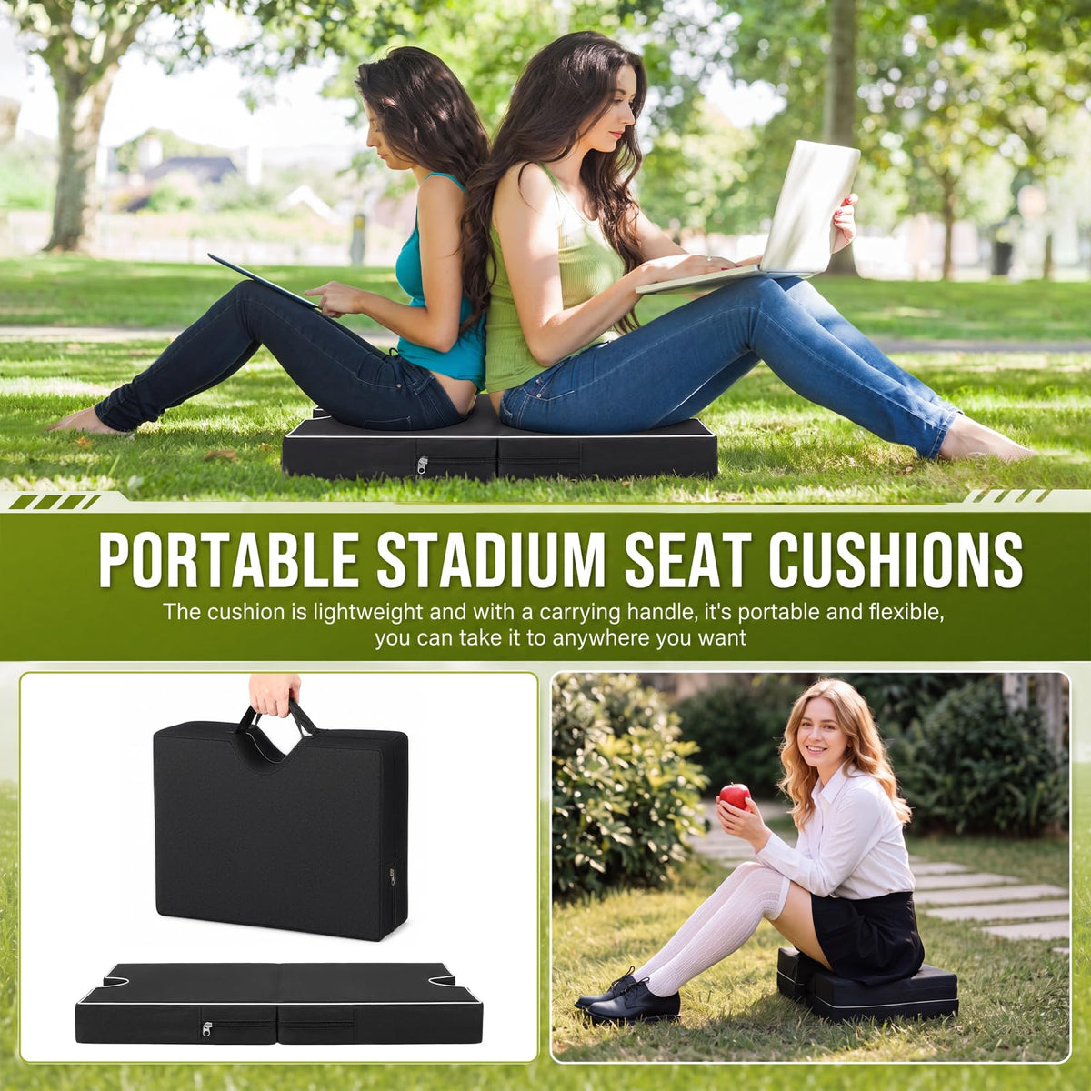 3 Pcs Portable Bleacher Chair Cushions with Handle G6739