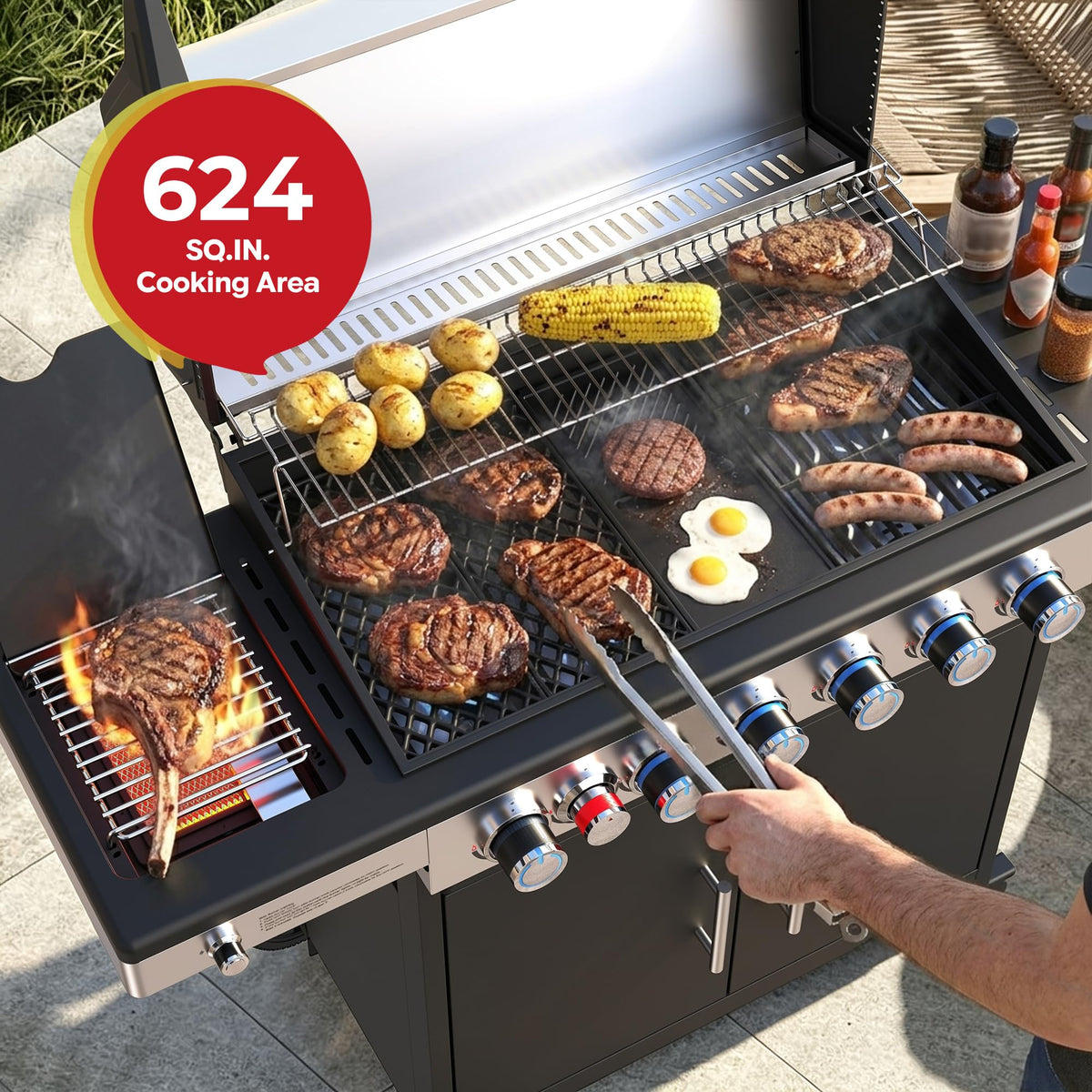 6-Burner Propane Gas Grill with Infrared Sear Side Burner J273
