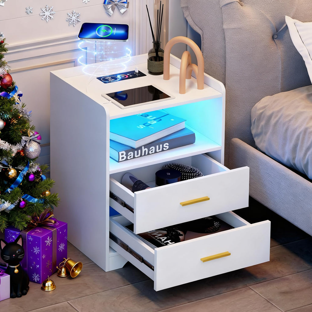 White Nightstand with Charging Station K908289