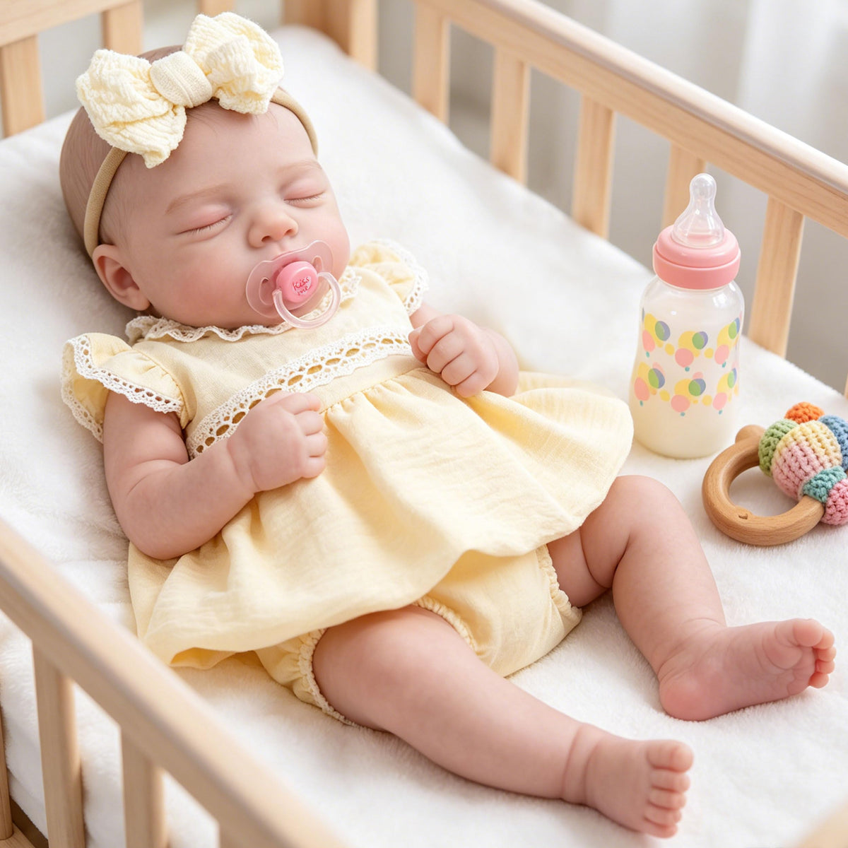 20" Realistic Sleeping Newborn Girl Doll with Weighted Body and Feeding Set H747