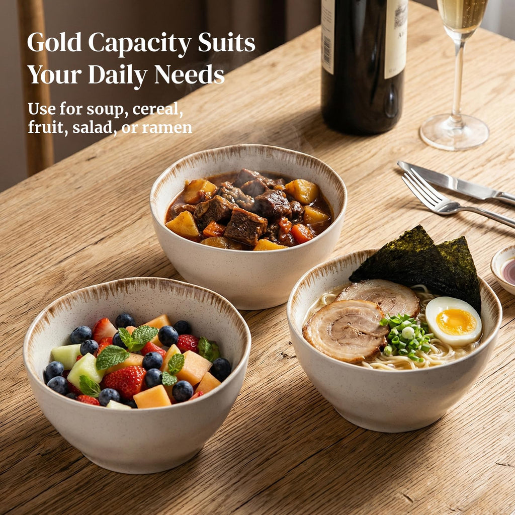 30 OZ Ceramic Soup Bowls Set of 4 Beige U5693