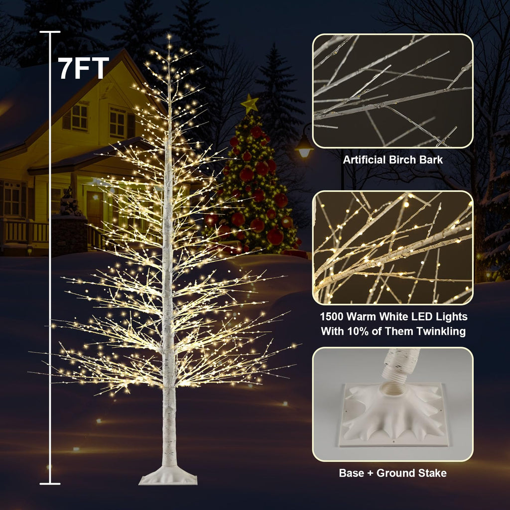 7FT Lighted Birch Tree with 1500 Warm LED Lights F6391