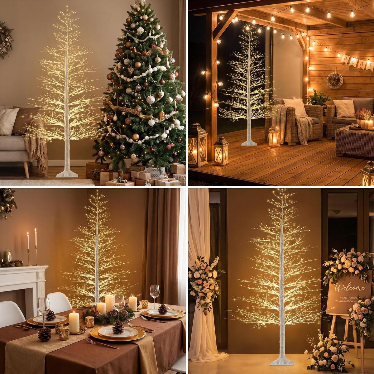 7FT Lighted Birch Tree with 1500 Warm LED Lights F6391
