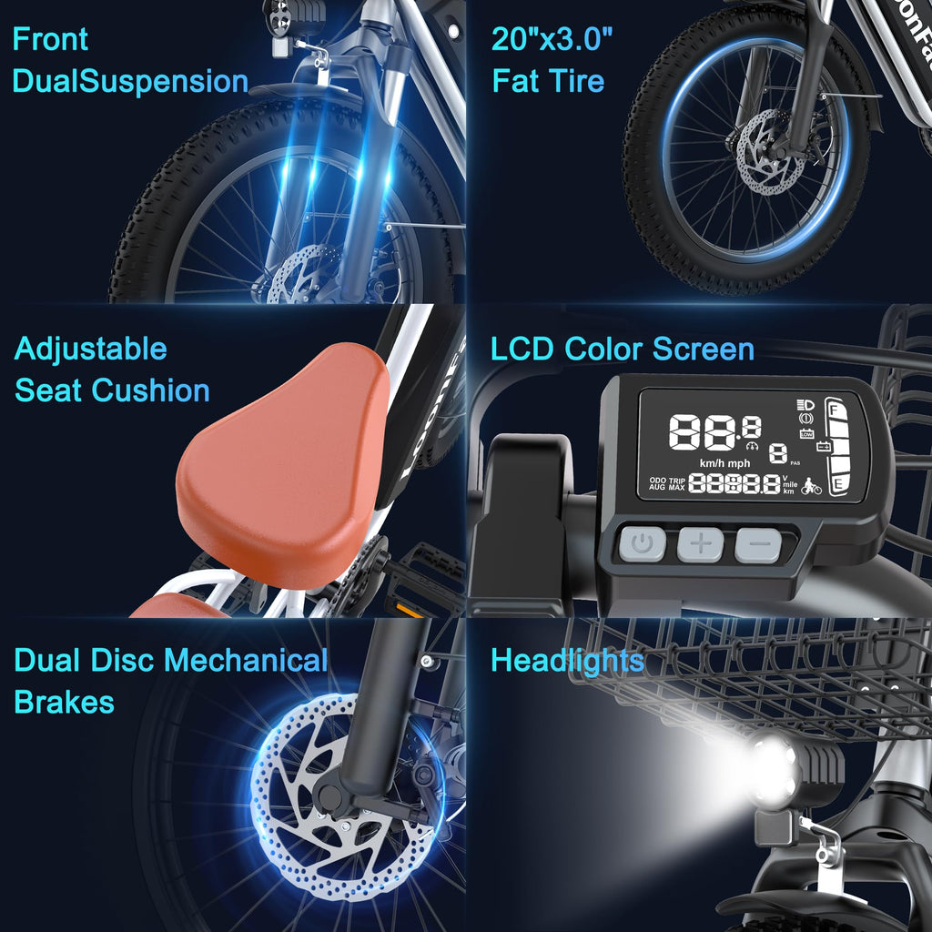 1000W 48V 13Ah Electric Bicycle with Rear Seat and Front Basket W176242