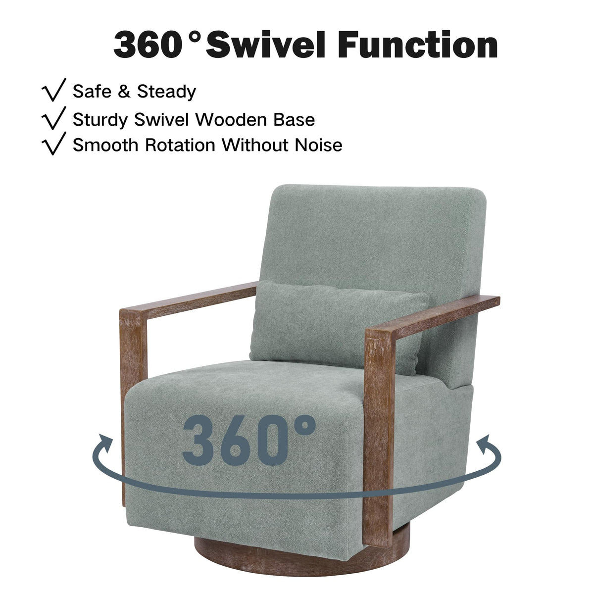 Green Swivel Accent Arm Chair Set of 2 with Solid Wood Base S8007