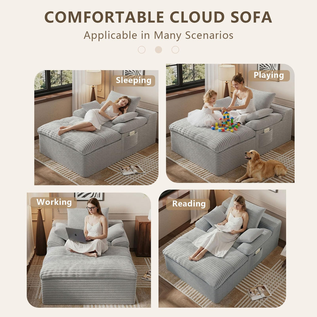 67" Oversized Corduroy Chaise Lounge I31157