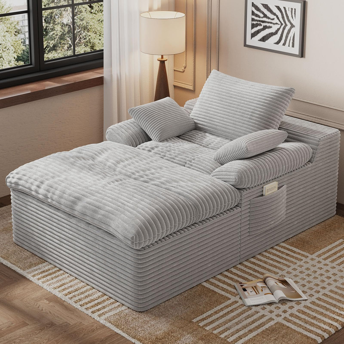 67" Oversized Corduroy Chaise Lounge I31157