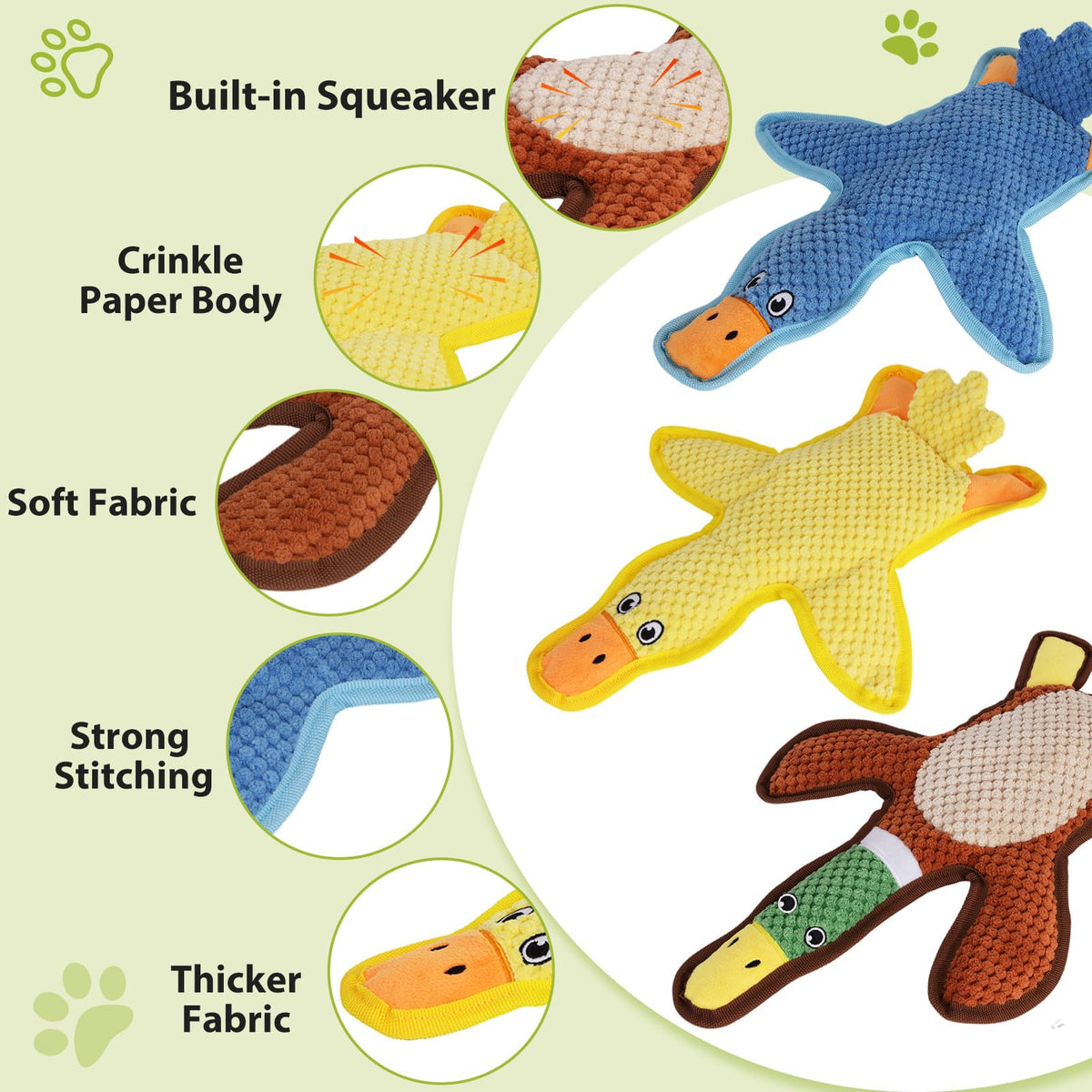 3-Pack No-Stuffing Squeaky Crinkle Dog Chew Toy W363
