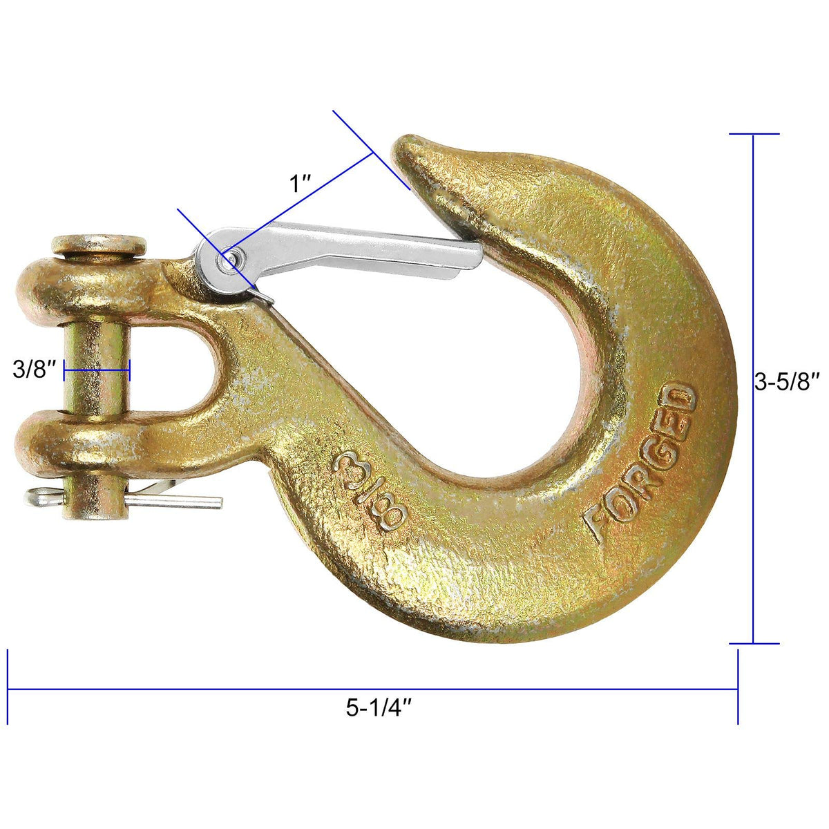 3/8 Inch Clevis Slip Hook with Safety Latch, 18000 Lb Capacity R31501