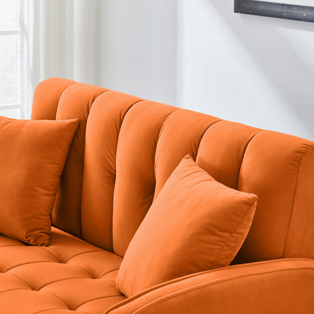 Orange Velvet Tufted Loveseat Sofa F631540