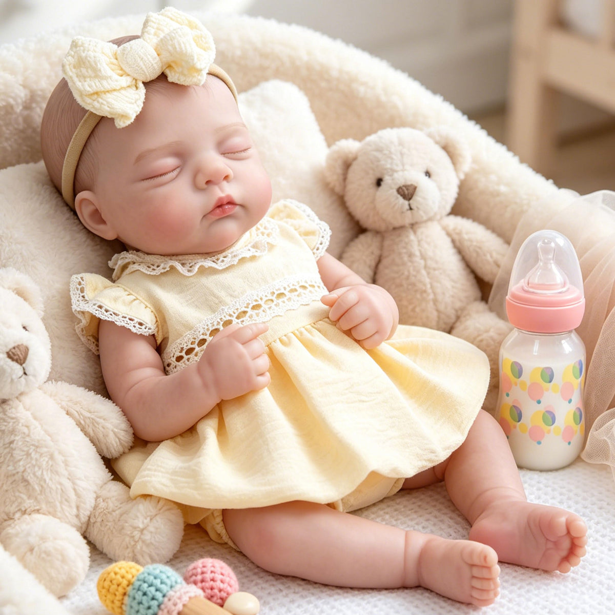 20" Realistic Sleeping Newborn Girl Doll with Weighted Body and Feeding Set H747