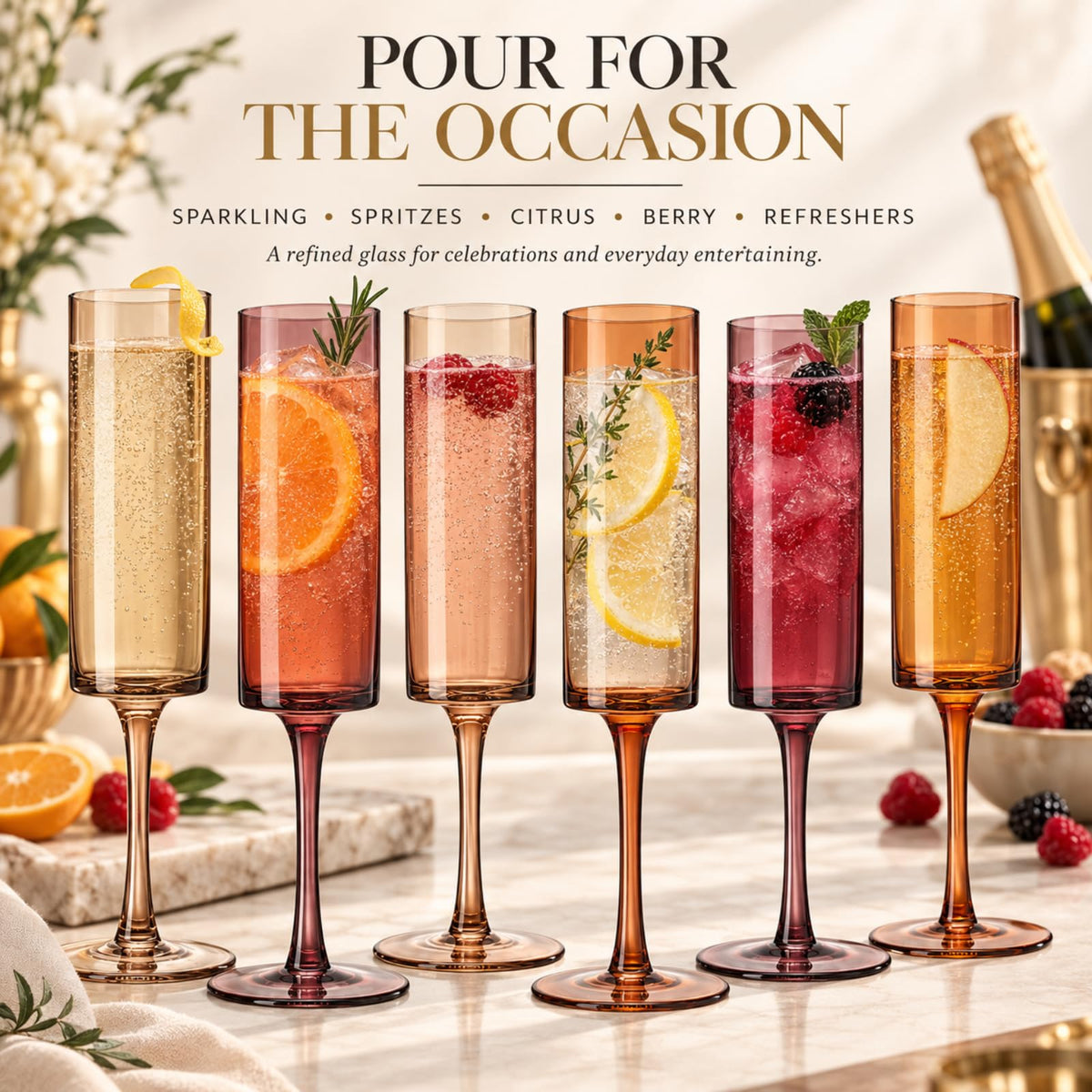 Set of 6 Amber Textured Glass Champagne Flute 6oz E32858