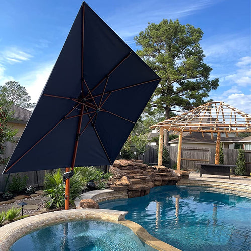 10ft Double Top Wood-Grain Finish Navy Blue Patio Umbrella G32109
