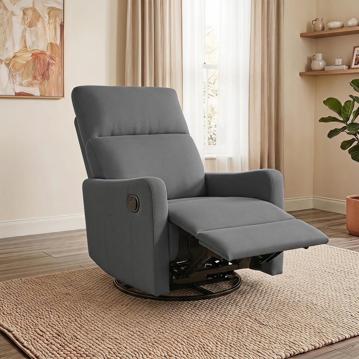 Dark Gray Swivel Rocker Recliner Chair D9081