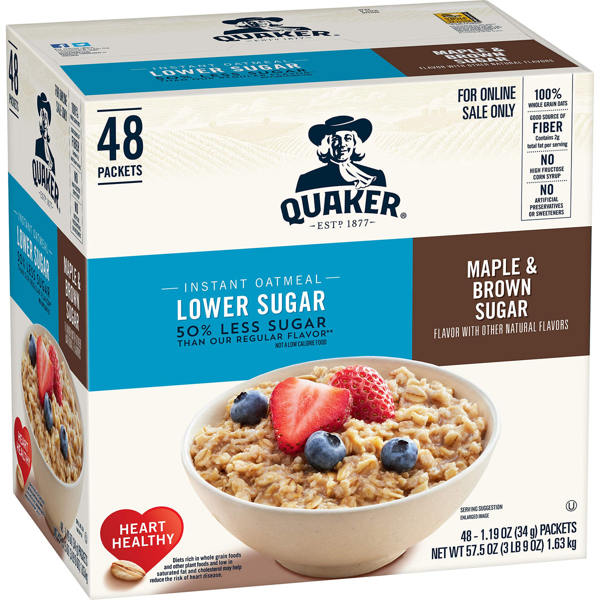 Instant Oatmeal Lower Sugar Maple Brown Sugar 1.19 Ounce Pack of 48 N8680