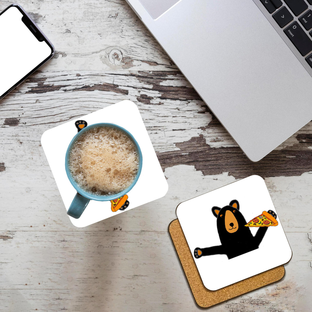 Black Bear Eating Pizza Set of 4 Coasters P6101