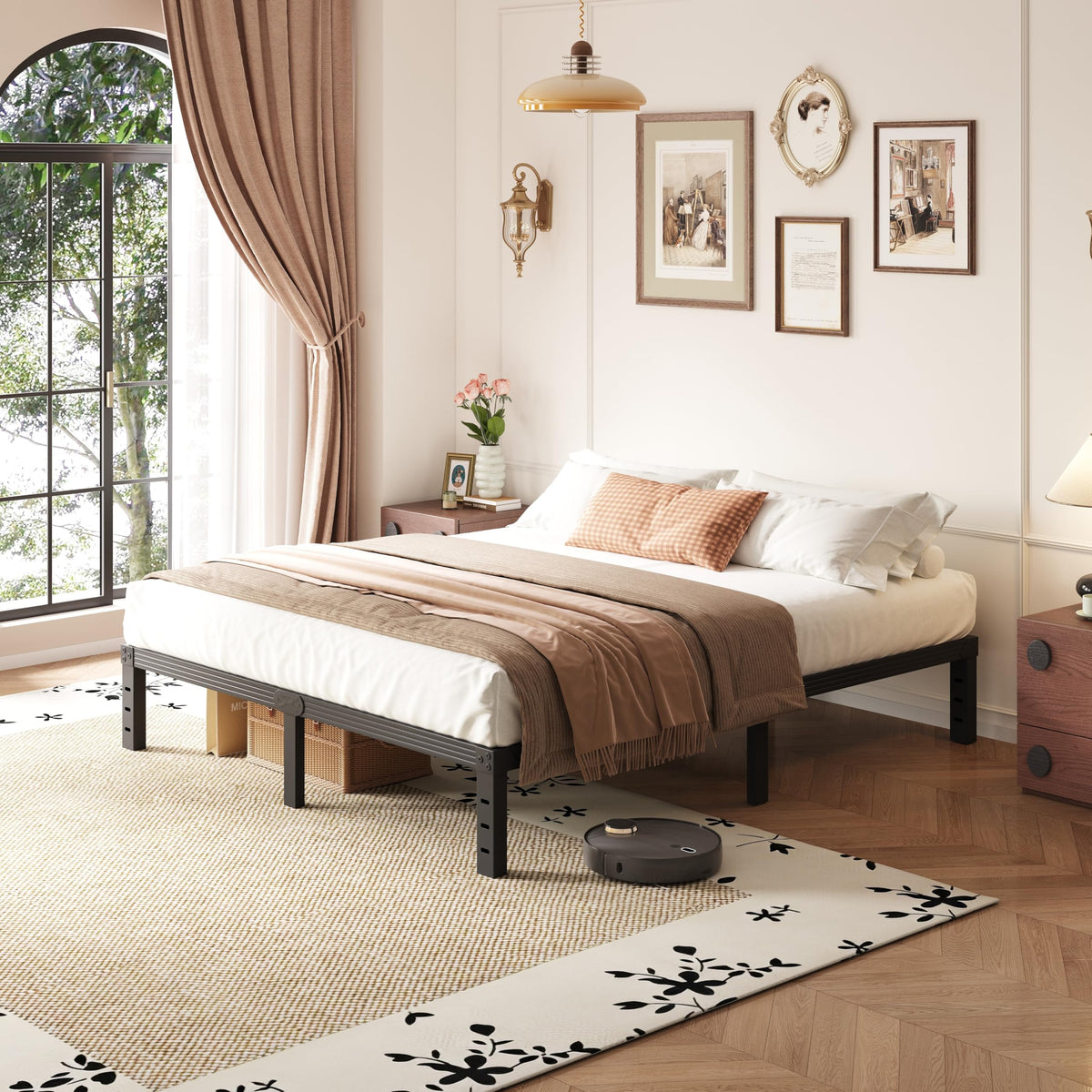 14 Inch Metal Queen Bed Frame with Storage, Black O841